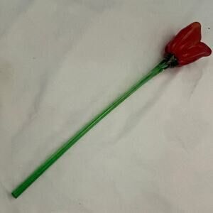 Vintage Bohemia crystal blown glass red stem rose bud box Ao